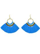 Romwe Blue Boho Fan Shaped Earrings Ethnic Style Tassel Big Earrings