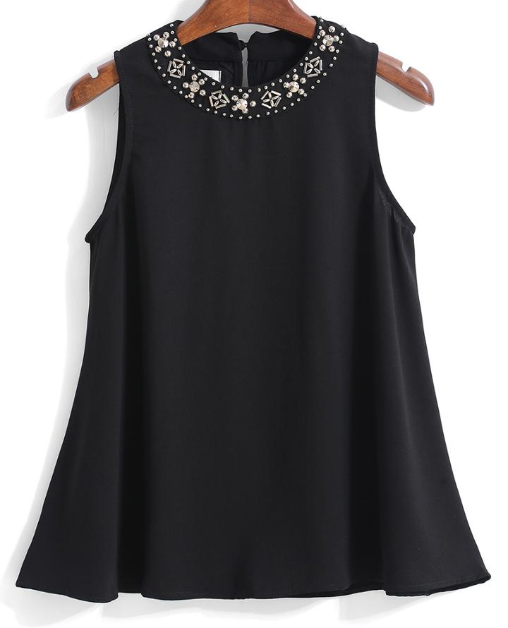 Romwe Bead Round Neck Loose Vest