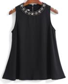Romwe Bead Round Neck Loose Vest