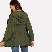 Romwe Letter Print Hooded Utility Jacket