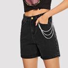 Romwe Chain Detail Pocket Denim Shorts