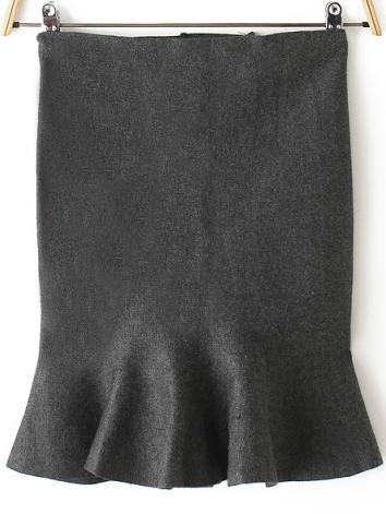 Romwe Flounced Hem Jersey Grey Skirt