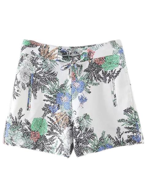 Romwe Multicolor Pockets Lace Up Front Print Shorts