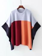 Romwe Color Block Poncho Sweater