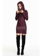 Romwe Burgundy Hooded Draped Front Dress