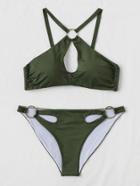 Romwe Keyhole Cutout O-ring Detail Bikini Set