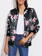Romwe Floral Velvet Bomber Jacket