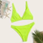 Romwe Neon Lime Triangle Top With Cut Out Bikini Set
