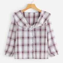 Romwe Ruffle Trim Single Breasted Blouse