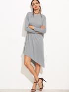 Romwe Light Grey Long Sleeve Asymmetric Tee Dress