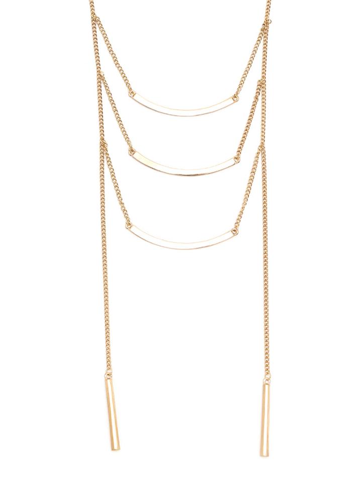 Romwe Gold Layered Geometric Shaped Pendant Necklace
