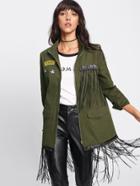 Romwe Grommet Fringe Patched Embroidery Detail Utility Jacket