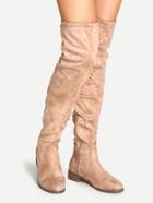 Romwe Apricot Faux Suede Over The Knee Zipper Boots