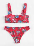 Romwe Calico Print Seam Detail Bikini Set