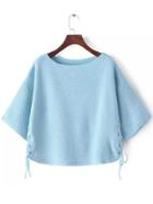 Romwe Half Sleeve Lace Up Blue Sweater