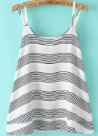 Romwe Spaghetti Strap Striped Chiffon White Cami Top