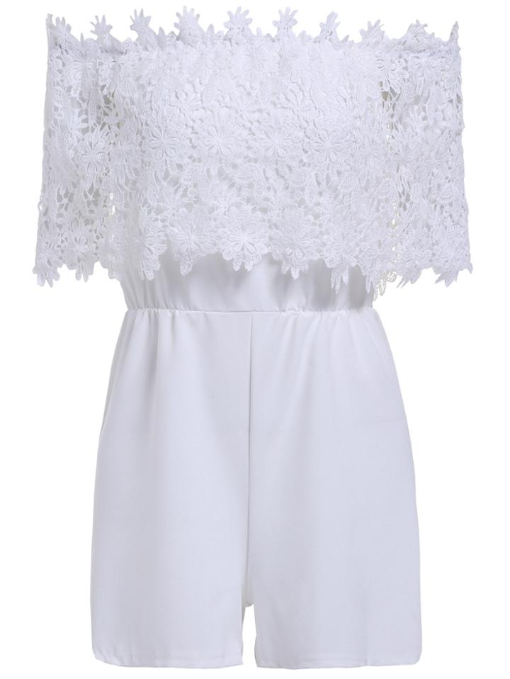 Romwe Off-shoulder Lace Jumpsuit