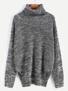 Romwe Grey Turtleneck High Low Slit Side Slub Sweater