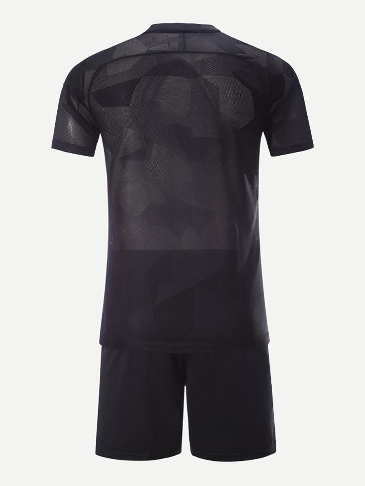 Romwe Men Paris Football Second Guest Team T-shirt With Shorts