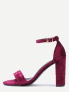 Romwe Burgundy Velvet Peep Toe High Heel Mary Jane Shoes