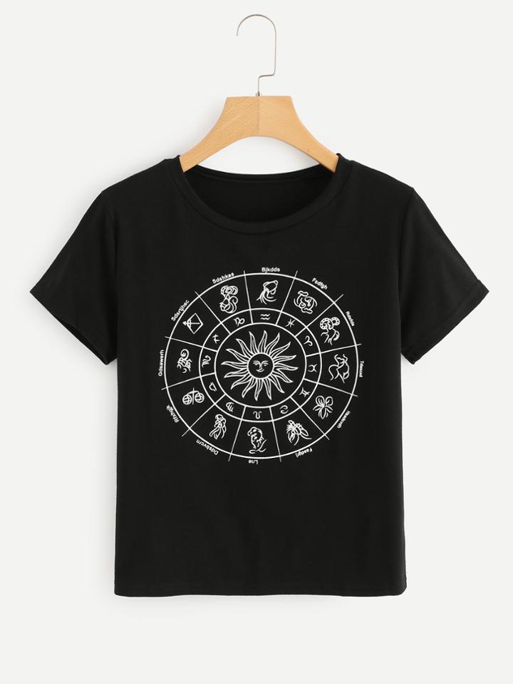 Romwe Zodiac Circle Print Crop Tee