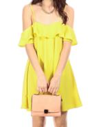 Romwe Off The Shoulder Ruffle Chiffon Yellow Dress