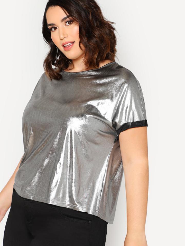 Romwe Contrast Cuff Metallic Top