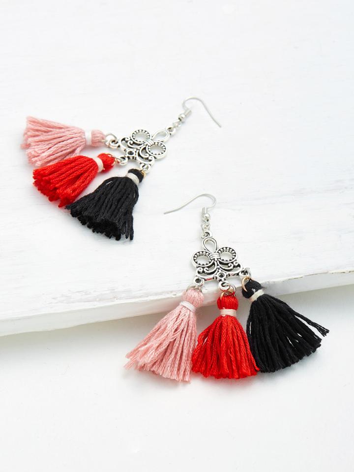 Romwe Metal Butterfly Detail Tassel Earrings