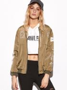 Romwe Green Printed Drop Shoulder Quilted Bomber Jacket