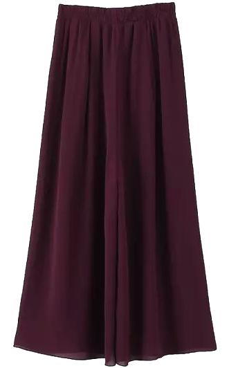 Romwe Elastic Waist Wide Leg Chiffon Wine Red Pant
