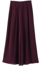 Romwe Elastic Waist Wide Leg Chiffon Wine Red Pant