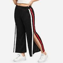 Romwe Plus Split Side Stripe Wide Leg Pants