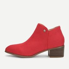 Romwe Plain Zipper Side Block Heeled Boots