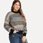 Romwe Plus Houndstooth Striped Jumper