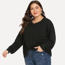 Romwe Plus Round Neck Overlap Sweatshirt