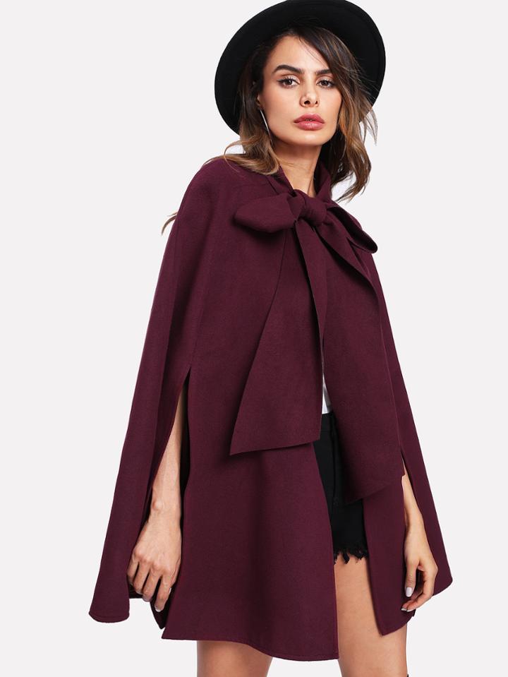 Romwe Slit Back Tied Front Cape Coat