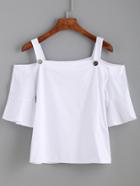Romwe White Buttoned Strap Cold Shoulder Blouse