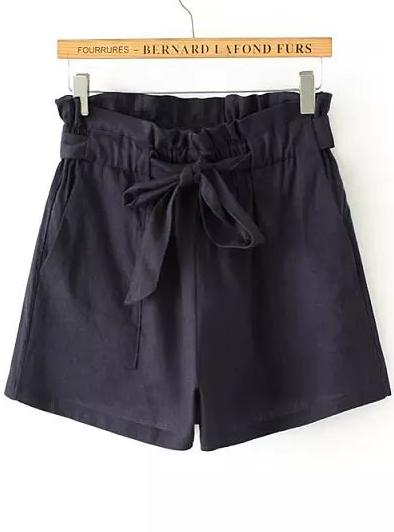 Romwe Navy Drawstring Waist Pockets Shorts