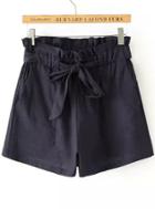 Romwe Navy Drawstring Waist Pockets Shorts