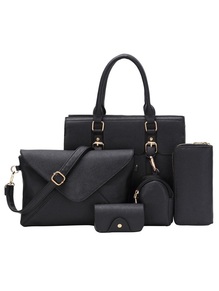 Romwe 5pcs Faux Textured Leather Bag Set