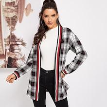 Romwe Striped Plaid Coat