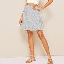 Romwe Dalmatian Print Ruffle Hem Skirt