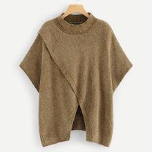 Romwe Overlap Front Poncho Sweater
