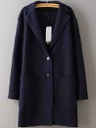 Romwe Lapel Pockets Buttons Navy Coat