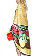 Romwe Multicolor Hamburger Print Chiffon Shawl