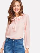 Romwe Self Tie Neckline Ruffle Blouse