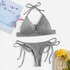 Romwe Ladder Cut-out Top With Tie Side Bikini