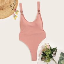 Romwe Low Back Ribbed High Cut One Piece Swimsuit
