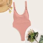 Romwe Low Back Ribbed High Cut One Piece Swimsuit