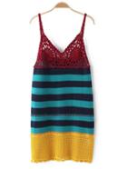 Romwe Color Block Crochet Spaghetti Strap Knit Dress